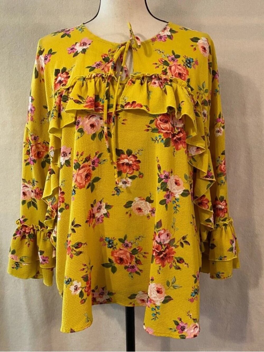 Ivy Jane yellow floral ruffle oversized boho blouse